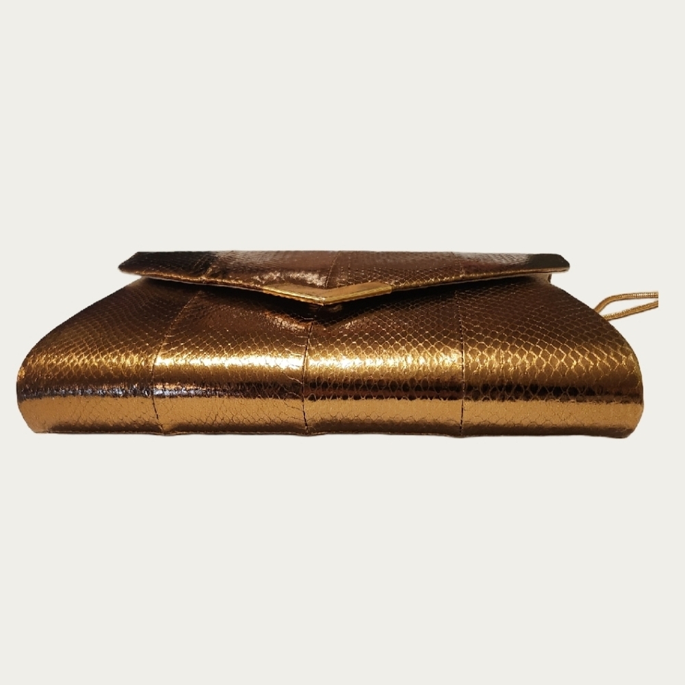 Vintage 1980's Bronze Gold Metallic Snakeskin Clutch/ Shoulder Bag EUC - Picture 9 of 11